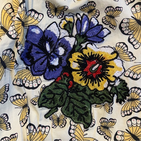 NIZA SPAIN YELLOW BUTTERFLY PRINT EMBROIDERED RIBBON SPLIT NECK SLEEVELESS DRESS - Picture 15 of 16